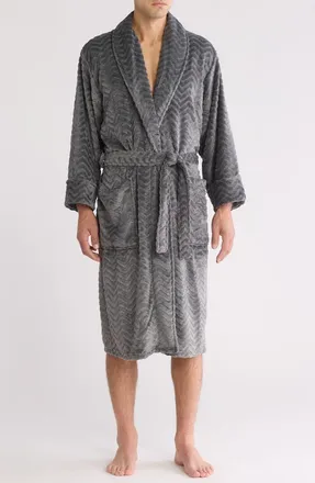 Daniel Buchler Chevron Heather Plush Robe in Charcoal at Nordstrom Rack, Size Medium/large