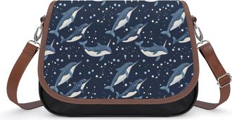 Generic Whales Orcas Narwhals On Navy Crossbody Bags for Women Shoulder Messenger Bag Purse Handbags