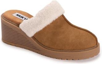 Muk Luks Sophia Faux Fur Trim Mule in Dark Tan at Nordstrom, Size 6.5