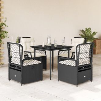 vidaXL Set De Muebles Jard&iacute;n 5 Pzas Con Cojines Rat&aacute;n Sint&eacute;tico Negro Vidaxl
