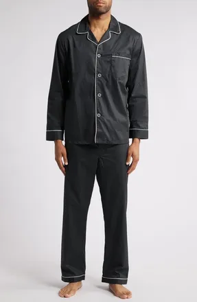Majestic International Revival Microdot Cotton Sateen Pajamas in Black Dot at Nordstrom, Size Xx-Large