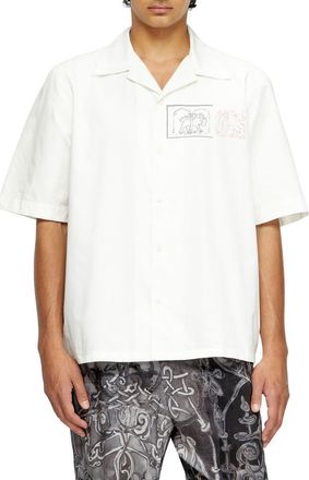 Diesel S-Brack-A-HGBS Organic Cotton Bowling Shirt in White at Nordstrom, Size 44 Us