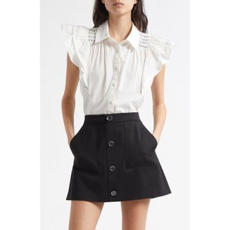 Ramy Brook Marceline Flutter Sleeve Cotton Shirt in White at Nordstrom Rack, Size Xx-Small