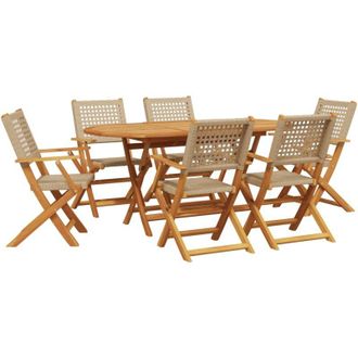 vidaXL Set De Comedor De Jard&iacute;n 7 Pzas Rat&aacute;n Pe Madera Maciza Beige Vidaxl