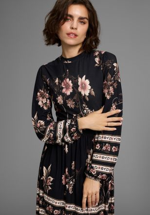 Laura Scott Jerseykleid LAURA SCOTT, Damen, Gr. 34, N-Gr, schwarz (schwarz, rosa), Jersey, Obermaterial: 95% Viskose, 5% Elasthan, bedruckt, gebl&uuml;mt, figurbetont 