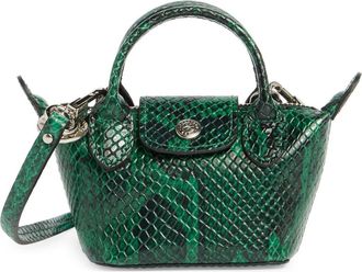 Longchamp Le Pliage Cuir Croc Embossed Extra Small Crossbody Bag in Green at Nordstrom Rack