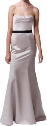 Badgley Mischka Strapless Satin Gown In Beige