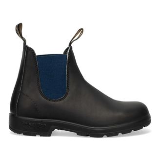 Blundstone Black Leather Ankle Boots with Navy Blue Side Elastics