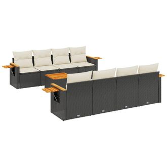 vidaXL Set De Sof&aacute;s De Jard&iacute;n 8 Piezas Y Cojines Rat&aacute;n Sint&eacute;tico Negro Vidaxl