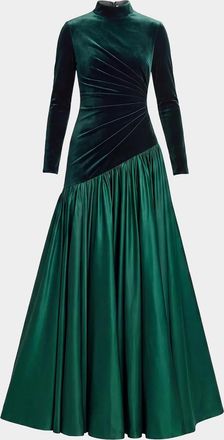 Mac Duggal Mixed-Media Asymmetric Ballgown
