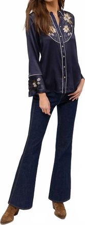 Johnny Was Womens Western Flutter Sleeve Blouse In Navy
