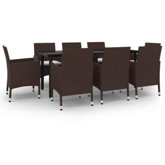vidaXL Set Comedor De Jard&iacute;n 9 Pzas Y Cojines Rat&aacute;n Sint&eacute;tico Y Vidrio Vidaxl