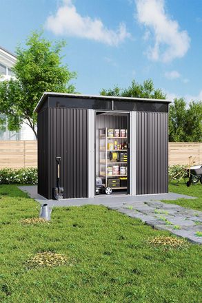 H&O Direct Garden Metal Storage Shed with Lockable Sliding Doors in Black