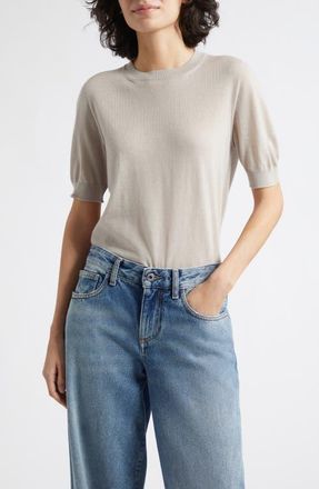Johnstons of Elgin Honor Short Sleeve Cashmere Crewneck Sweater in Oyster at Nordstrom, Size X-Large