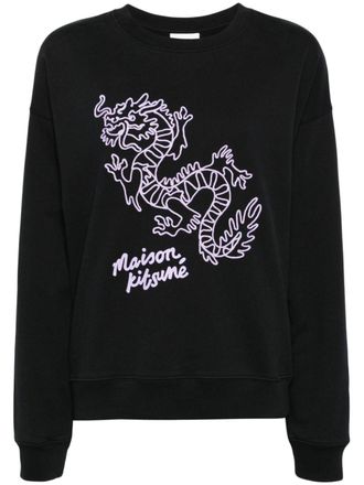 Maison Kitsun&eacute; Chinese Dragon cotton sweatshirt - women - Cotton - M - Black