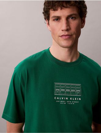 Calvin Klein Jeans Calvin Klein Mens New York Office Logo Graphic Relaxed T-Shirt - Green - 2XL