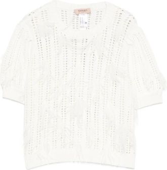 Twinset Gebreide top van katoenmix - Dames - Ronde hals truien - Wit - XS - Katoen - Truien & Vesten