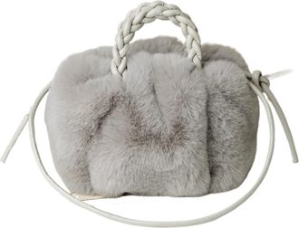 Generic Womens Plush Bags Fur Womens Shoulder Bags Warm Plush Wrist Furry Short Handle Tote Bag Ladies Handbags(Grey)