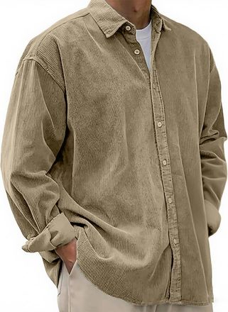 Generic Jumpers Corduroy Shirt For Men Uk Long Sleeve Button Down Collared Shirts Soft Thick Fabric Loose Fit Casual Comfortable Oversized Work Casual Smart T
