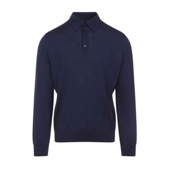 Ermenegildo Zegna Round-neck Knitwear, male, Blue, Size: 2XL Cashmere and Silk Polo Shirt