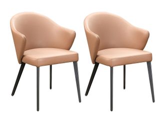 Vente-Unique Conjunto de 2 sillas con reposabrazos de piel y acero negro - Camel - MIBELLY de Maison C&eacute;phy