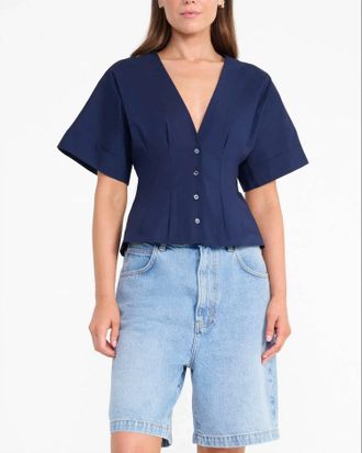 Staud Elle Short Sleeve Top In Navy