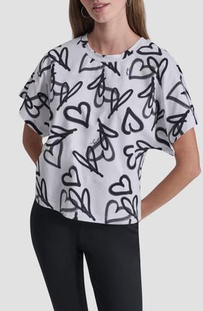 DKNY Print Tee Shirt in Ivory Graffiti Heart at Nordstrom, Size X-Small