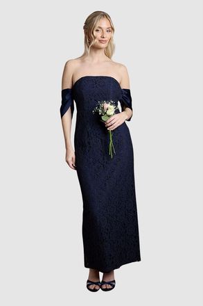 Coast Bardot Neck Short Sleeve Maxi Dress in Navy at Nordstrom, Size 10