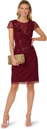 Adrianna Papell Womens Studio Bead Mesh Sheath Dress - Red - Size 10 UK