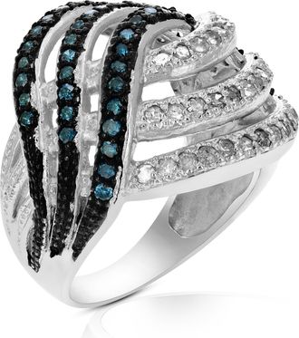 Vir Jewels 1.25 cttw Blue and White Diamond Cocktail Ring.925 Sterling Silver