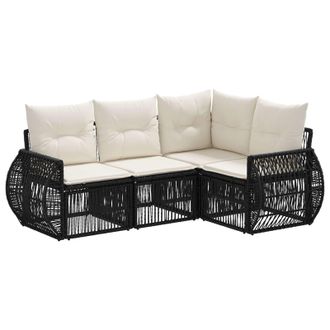 vidaXL Conjunto De Sof&aacute;s De Jard&iacute;n 4 Pcs Negro Y Blanco Crema Vidaxl