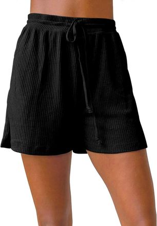 Generic Ribbed Shorts Women Womens Loose Casual Shorts Solid Color Knitted Activewear Elastic Drawstring Waist Beachwear Lightweight Summer Short Pants Comfor