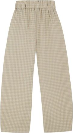Cortana Nuna- beige jacquard geruite broek - Dames - Wijde Broeken - Beige - S - Wol - Broeken