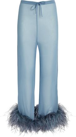 Os&eacute;ree OS&Eacute;REE Lumi&egrave;re Feather-Trimmed Glittered Chiffon Straight-Leg Pants Size M