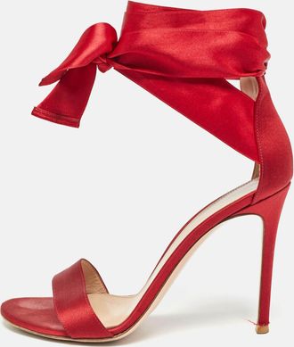 Gianvito Rossi Red Satin Lace Up Gala Open Toe Sandals