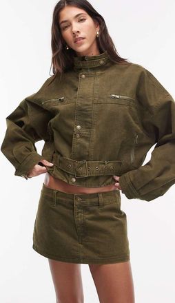 Lioness Rhode - Minigonna cargo in misto cotone kaki in coordinato-Verde