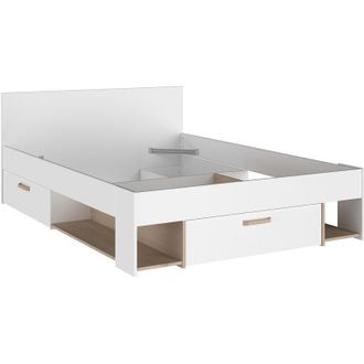 Vente-Unique Vente-unique - Letto 140 x 190/200 cm Con vani portaoggetti Bianco e Naturale - kinselia