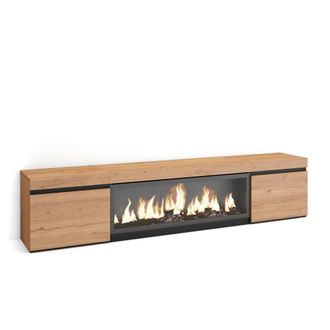 Skraut Home Skraut Home - Mueble Tv, Televisi&oacute;n, Muebles De Sal&oacute;n, Almacenaje, 210, Para Tv Hasta 80, Chimenea El&eacute;ctrica Xxl, Estilo Moderno, Roble