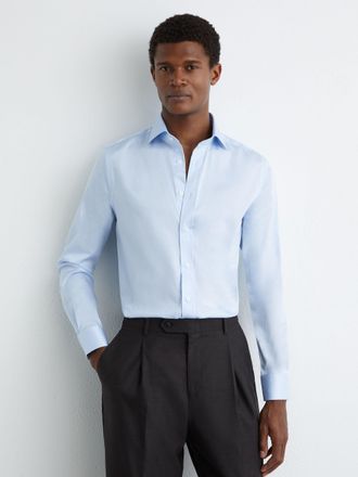 Reiss Soft Blue Stretch-cotton Regular-fit Shirt, 155
