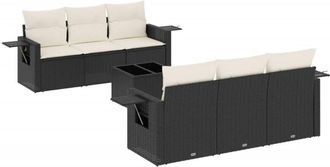 vidaXL Set De Comedor De Jard&iacute;n 7 Pzas Y Cojines Rat&aacute;n Sint&eacute;tico Negro Vidaxl