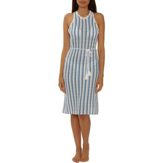 BECCA by Rebecca Virtue Beachy Stripe Open Stitch Cover-Up Dress in Sky Blue at Nordstrom, Size Medium