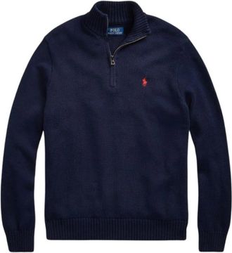 Ralph Lauren Halfzip Gebreide Trui - Marineblauw - Heren - Coltruien - Blauw - XS - Katoen - Truien & Vesten
