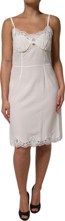 Dolce & Gabbana Womens White Lace Gold Dg Logo Silk Dress Sleepwear Cotton Nylon Elastane