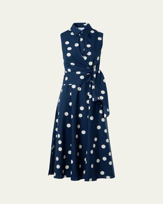 Akris Polka-Dot Cotton Poplin Sleeveless Midi Shirtdress