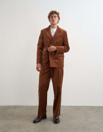 Topman pantaloni a fondo ampio a righe di velluto con pieghe color cuoio-Marrone