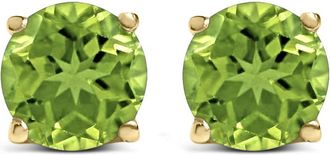 House of Brilliance 14K Yellow Gold 5X5MM Round Green Peridot Solitaire Stud Earrings