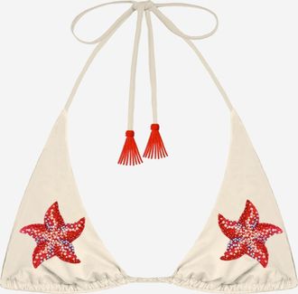 MC2 Saint Barth Womens Bikini Top Guiana White Beaded Polyamide Swimwear Sea Clothing