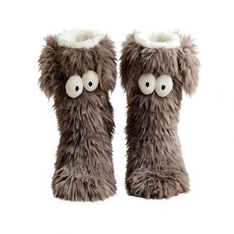 Generic Cozy Socks Fuzzy Warm Slipper Grips-with Cute Big Eyes, inter Home Socks Fluffy Winter Warm Thick Thermal Cozy (Gray)