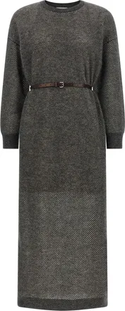 Brunello Cucinelli Gray Wool Midi Womens Dress