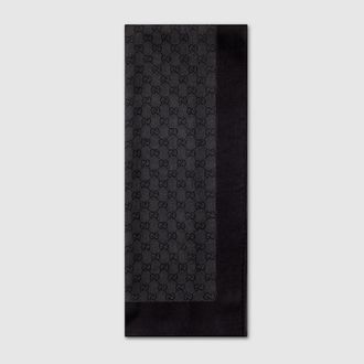 Gucci Printed Silk Chiffon Stole, Black, Silk